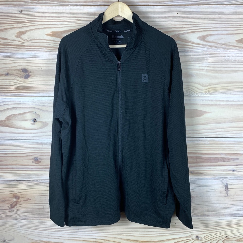 Bench Jacket Mens XL Black Full Zip Textured Mock Neck Active Weightlifting